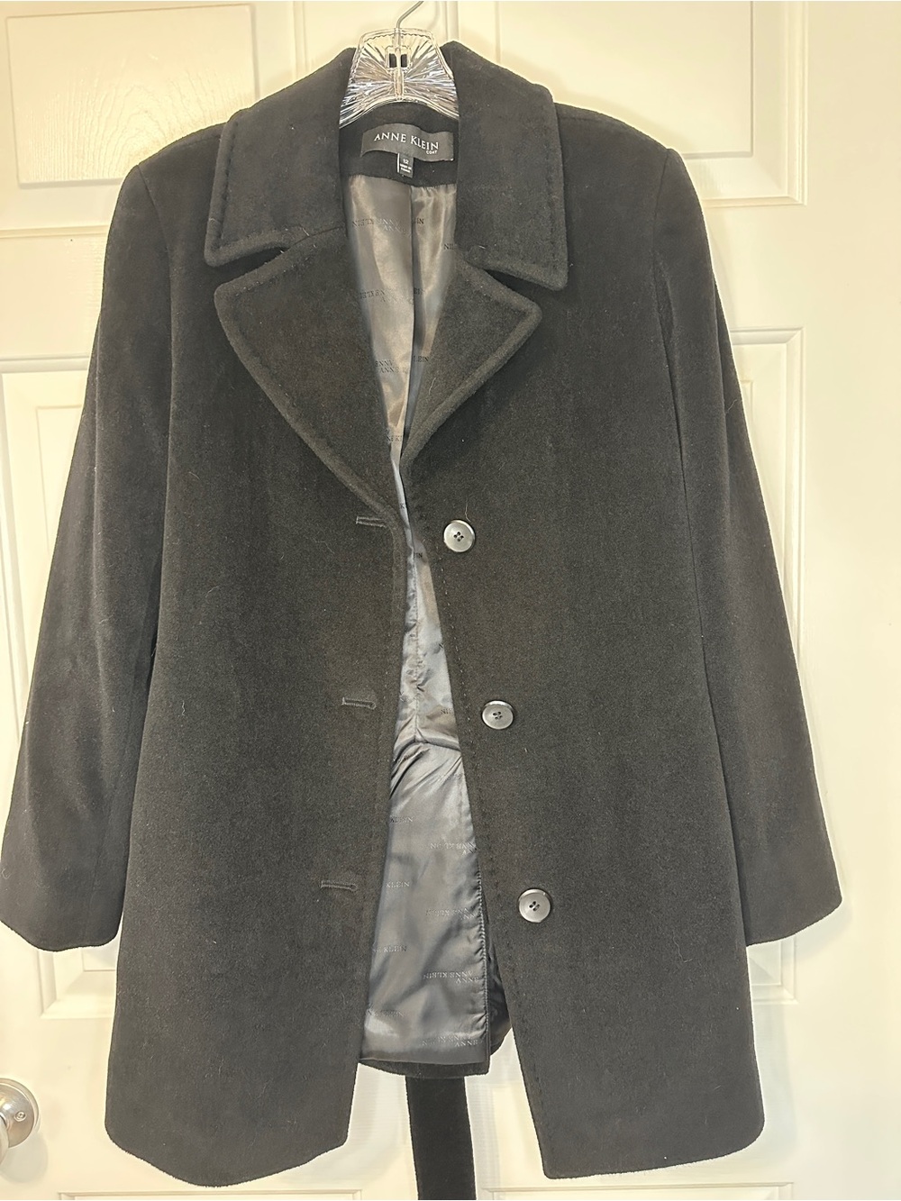 Anne Klein Black Pea Coat with Notched Collar